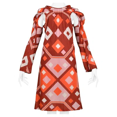 Pre-owned Junya Watanabe Art Deco Print Dress With Cutouts 2003 In Red