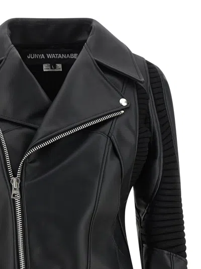 Junya Watanabe Zippered Long-sleeved Leather Jacket In Black