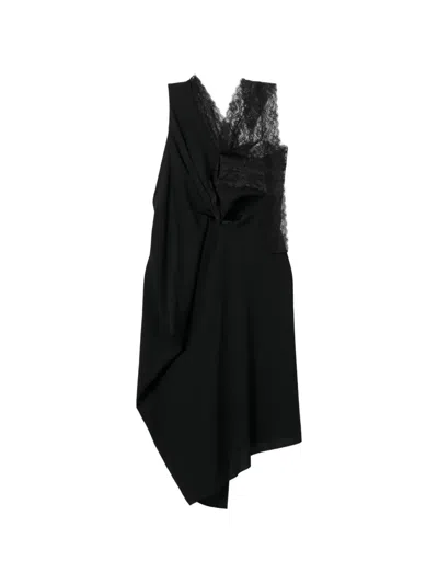 Junya Watanabe Asymmetric Draped Gathered Midi Dress In Black