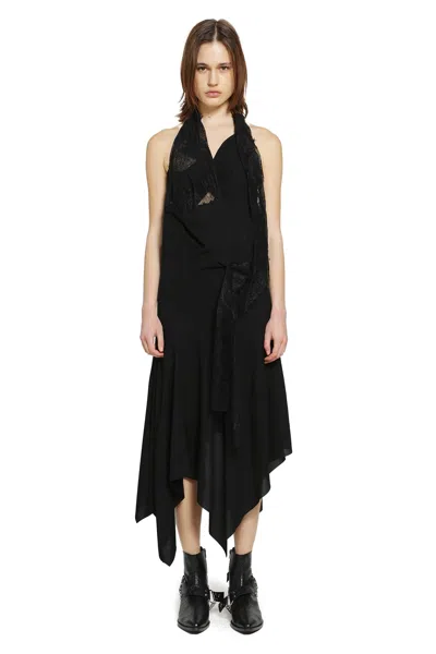 Junya Watanabe Asymmetric Lace Slip Dress In Black