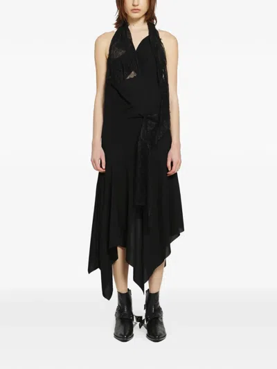 Junya Watanabe Asymmetric Lace-panel Dress In Black