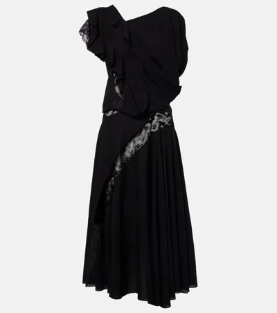 Junya Watanabe Asymmetric Lace-trimmed Midi Dress In Black
