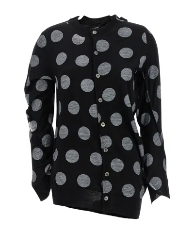 Junya Watanabe Asymmetric Polka-dot Cardigan In Black