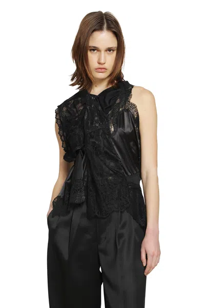 Junya Watanabe Asymmetric Satin Lace Top In Black