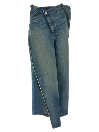 JUNYA WATANABE ASYMMETRIC STONEWASHED DENIM WIDE LEG JEANS
