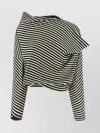 Junya Watanabe Asymmetric Striped Long Sleeve Cropped Sweater In Black