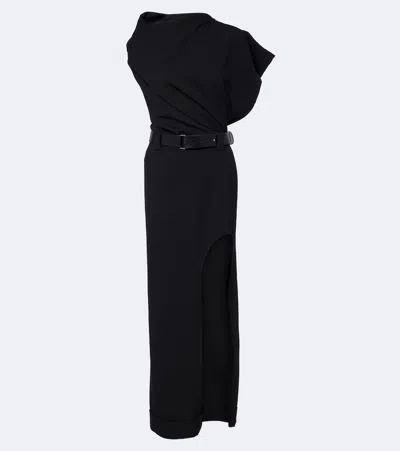 Junya Watanabe Asymmetric Wool Maxi Dress In Black