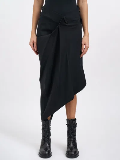 Junya Watanabe Asymmetric Wool Skirt In Black