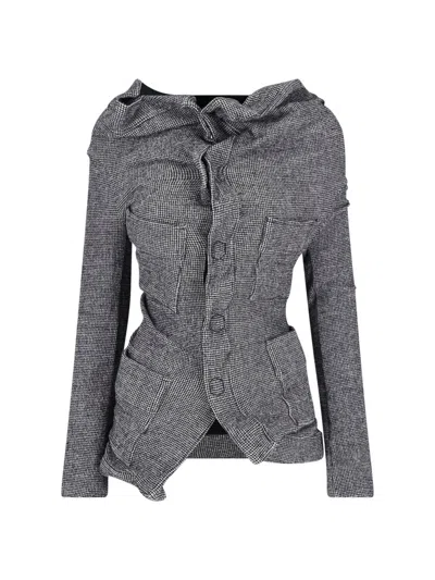 Junya Watanabe Asymmetrical Draped Hooded Blazer Jacket In Gray