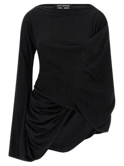 Junya Watanabe Asymmetrical Draped Wool Blouse In Black