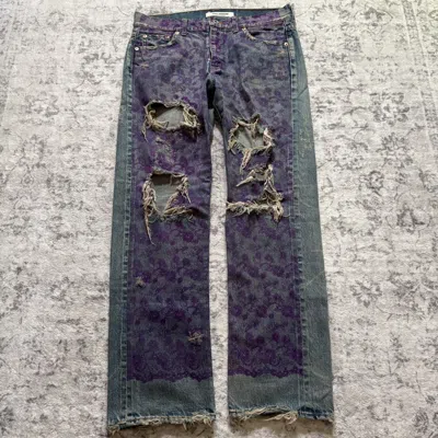 Pre-owned Junya Watanabe Aw05 Purple Floral Crash Denim Jeans | Size L