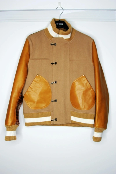 Pre-owned Junya Watanabe Aw19  Cowhide Varsity Jacket M In Mustard