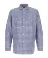 Junya Watanabe Cotton Shirt With Dual Pattern And Elbow Patches In Blue