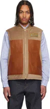 Junya Watanabe Sleeveless Jacket With Patch Pockets And Contrast Panels In Brown