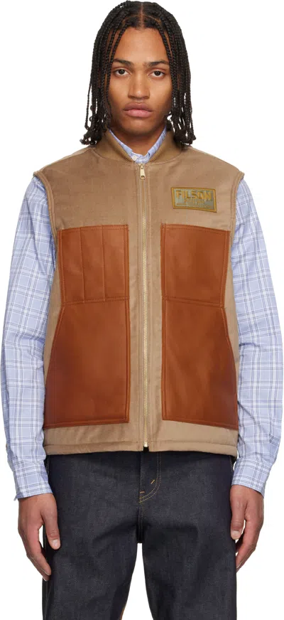 Junya Watanabe X Filson Leather-panelled Full-zip Vest In Brown