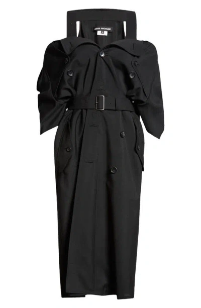 Junya Watanabe Belted Cold Shoulder Wool & Mohair Dress In Black