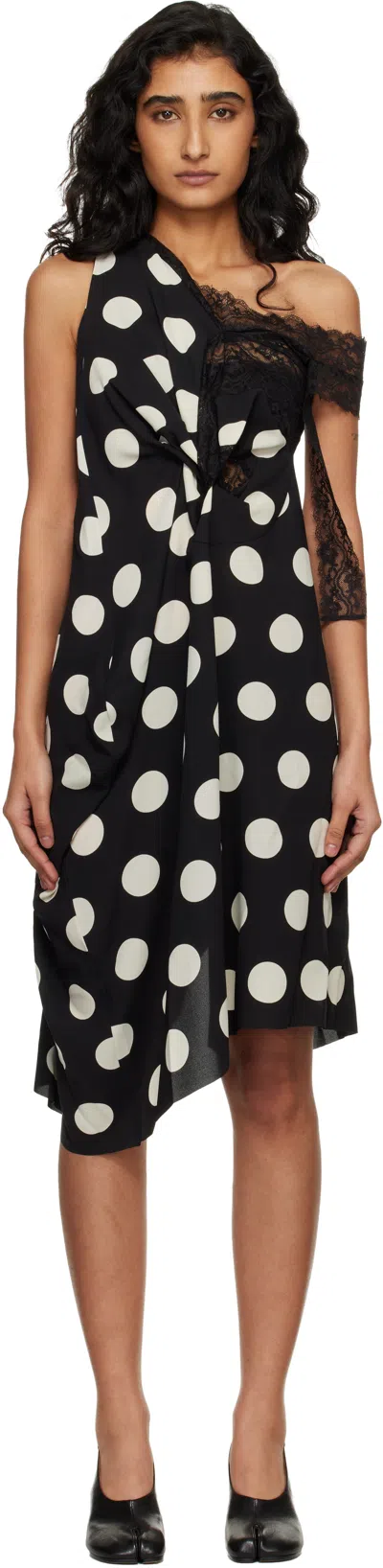 Junya Watanabe Black & Off-white Printed Lace Minidress In Gray