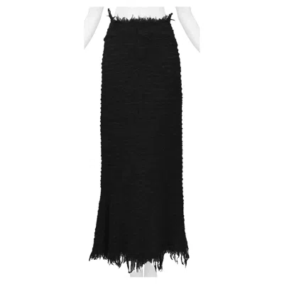 Pre-owned Junya Watanabe Black Boucle Maxi Skirt With Raw Edges