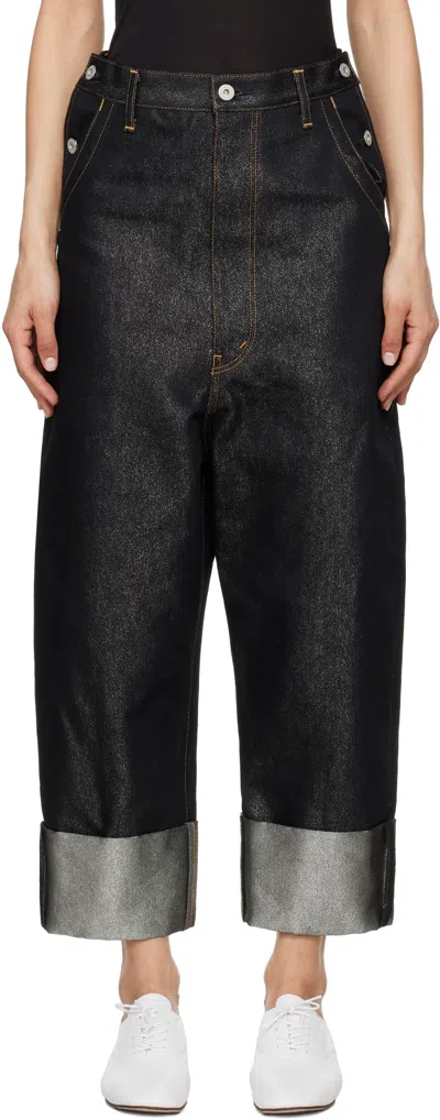 Junya Watanabe Black Cotton Cupro Glitter Denim Jeans