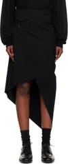 Junya Watanabe Black Draped Wool Midi Skirt In Black