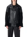 Junya Watanabe Modern Biker Jacket With Wool And Leather In Black