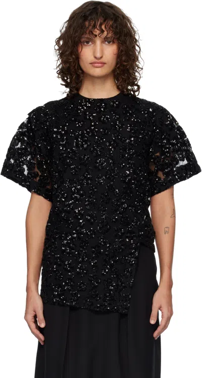 Junya Watanabe Black Floral Sequins Pointed T-shirt