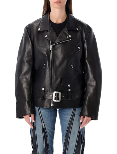 Junya Watanabe Zippered Long-sleeved Leather Jacket In Black