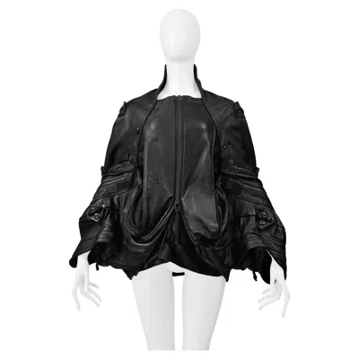 Pre-owned Junya Watanabe Black Leather Deconstructed Jacket With Zippers 2006