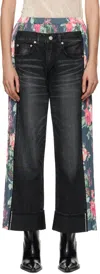 Junya Watanabe Flower Pattern Print Jeans In 1 Black/blue Grey