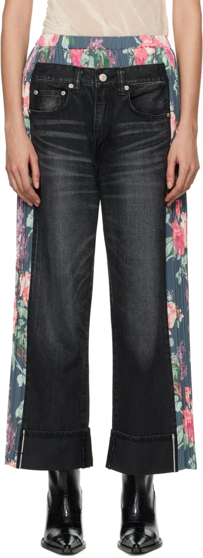 JUNYA WATANABE BLACK LEVI'S EDITION FLOWER PATTERN PRINT JEANS