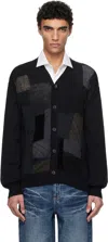 Junya Watanabe Black Multi Fabrics Mix Intarsia Pattern Cardigan In 1 Black