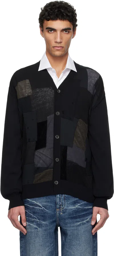 Junya Watanabe Black Multi Fabrics Mix Intarsia Pattern Cardigan In 1 Black