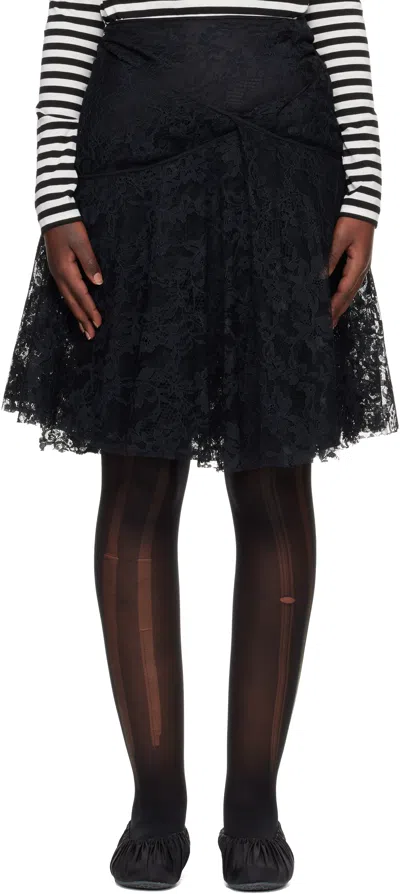 Junya Watanabe Black Nylon Raschel Lace Midi Skirt