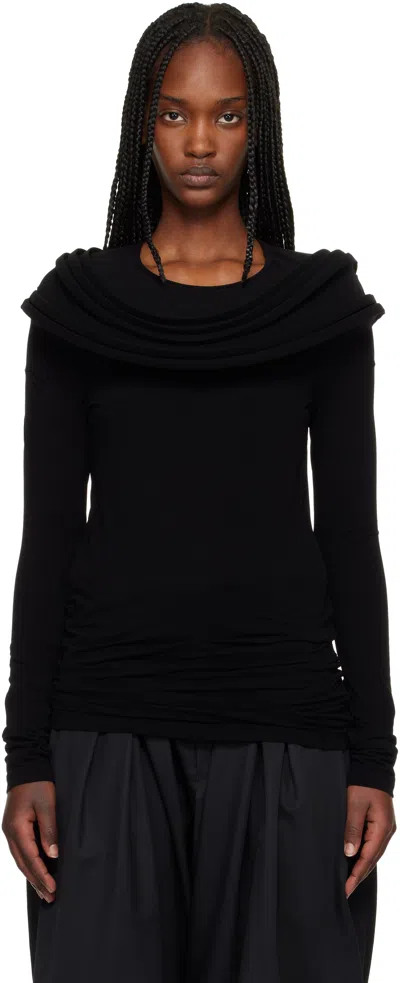 Junya Watanabe Black Nylon Stretch Jersey Drape T-shirt