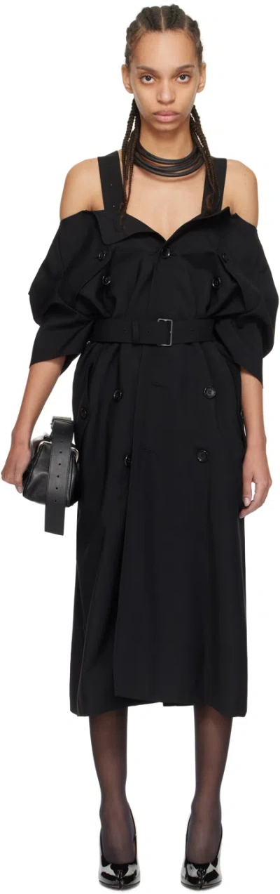 Junya Watanabe Black Off-the-shoulder Midi Dress In 1 Black