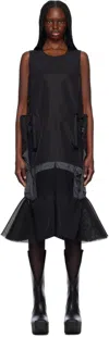 Junya Watanabe Black Paneled Midi Dress In Black X Blk/khk