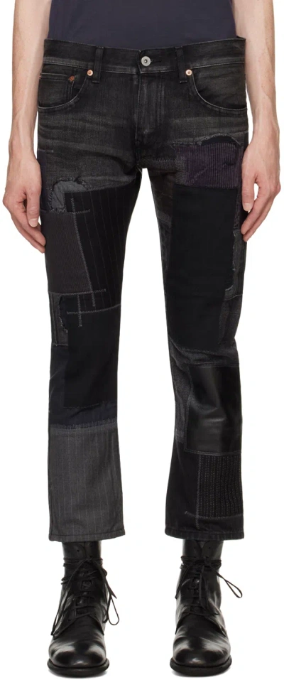 Junya Watanabe Black Patchwork Jeans In Black/black/mix