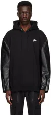 Junya Watanabe Cotton Sweatshirt With Leather Sleeve Panels In Blk X Blk