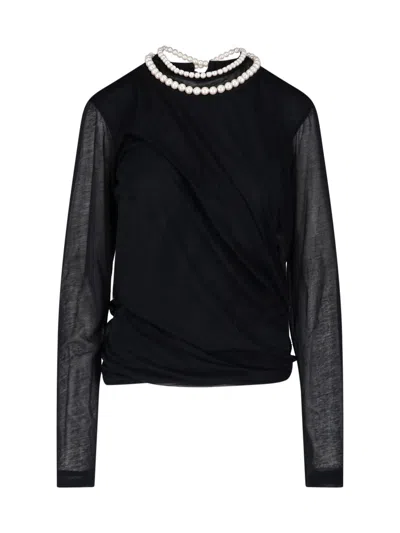 Junya Watanabe Black Pearl Embellished Cotton Top