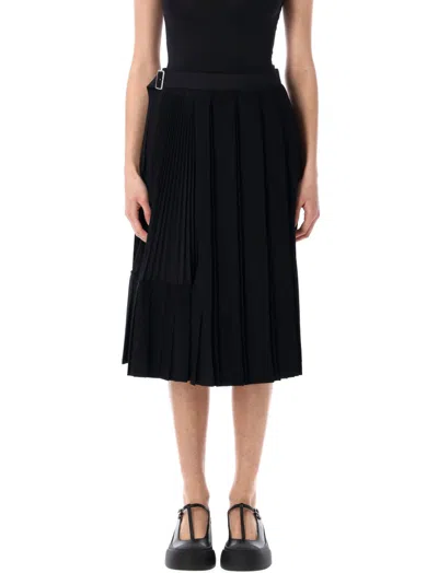 JUNYA WATANABE BLACK PLEATED MIDI SKIRT