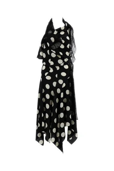 Junya Watanabe Black Polka Dot Fluid Fabric Midi Dress