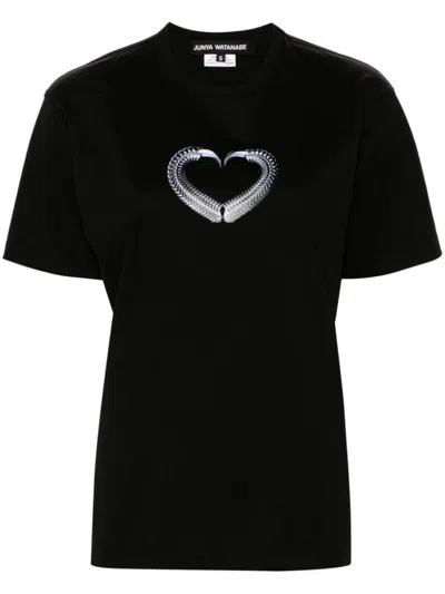 JUNYA WATANABE BLACK PRINTED COTTON T-SHIRT