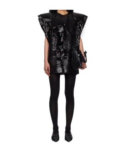 Junya Watanabe Black Sequinned Minidress In Black/black