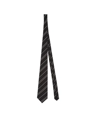 Junya Watanabe Black Striped Silk Tie In Black Nero   #000000
