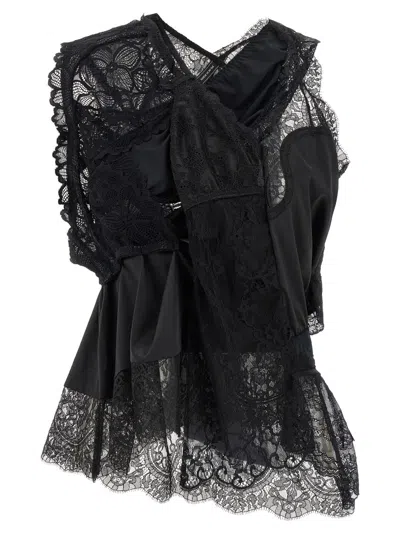 Junya Watanabe Nylon Stretch X Polyester Lace Top In Black