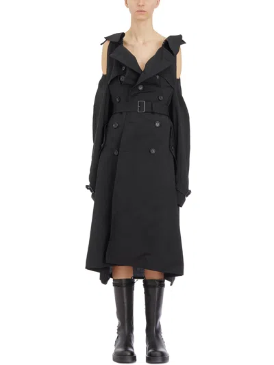 Junya Watanabe Black Trench Coat For Women With Sleeves And Waist Belt