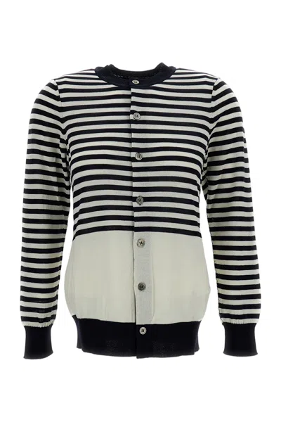 Junya Watanabe Black White Striped Lightweight Knit Cardigan In Beige