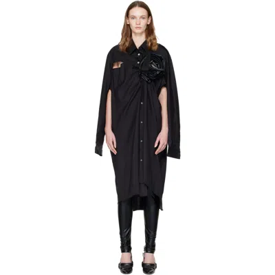 Junya Watanabe ブラック Wool & Synthetic Leather ミディアムワンピース In 1 Black X Black