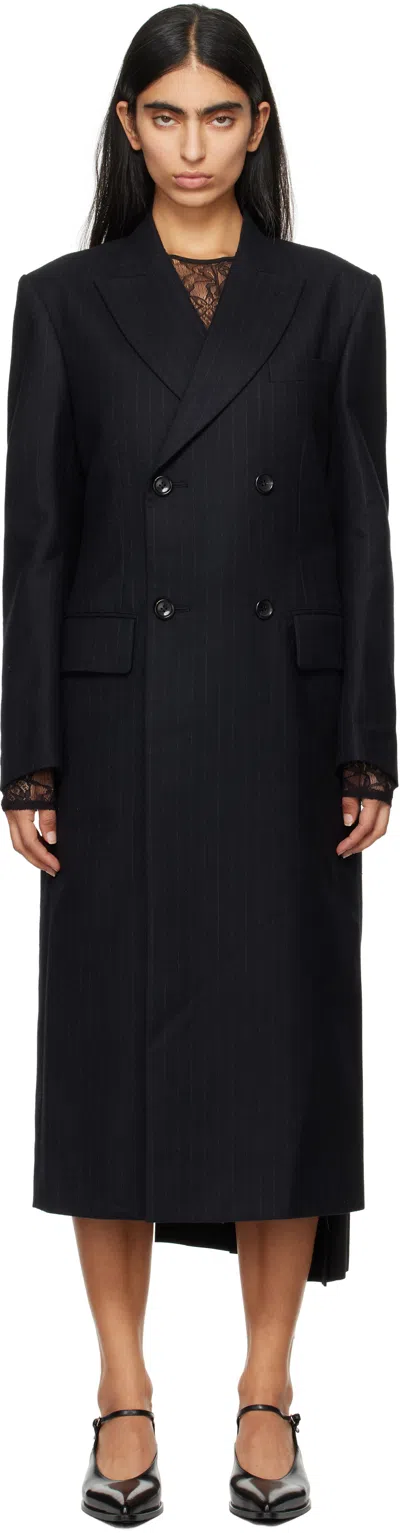 Junya Watanabe Black Wool Stripe Coat In 1 Black/gray