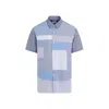 Junya Watanabe Striped Patchwork Cotton Shirt In Blue